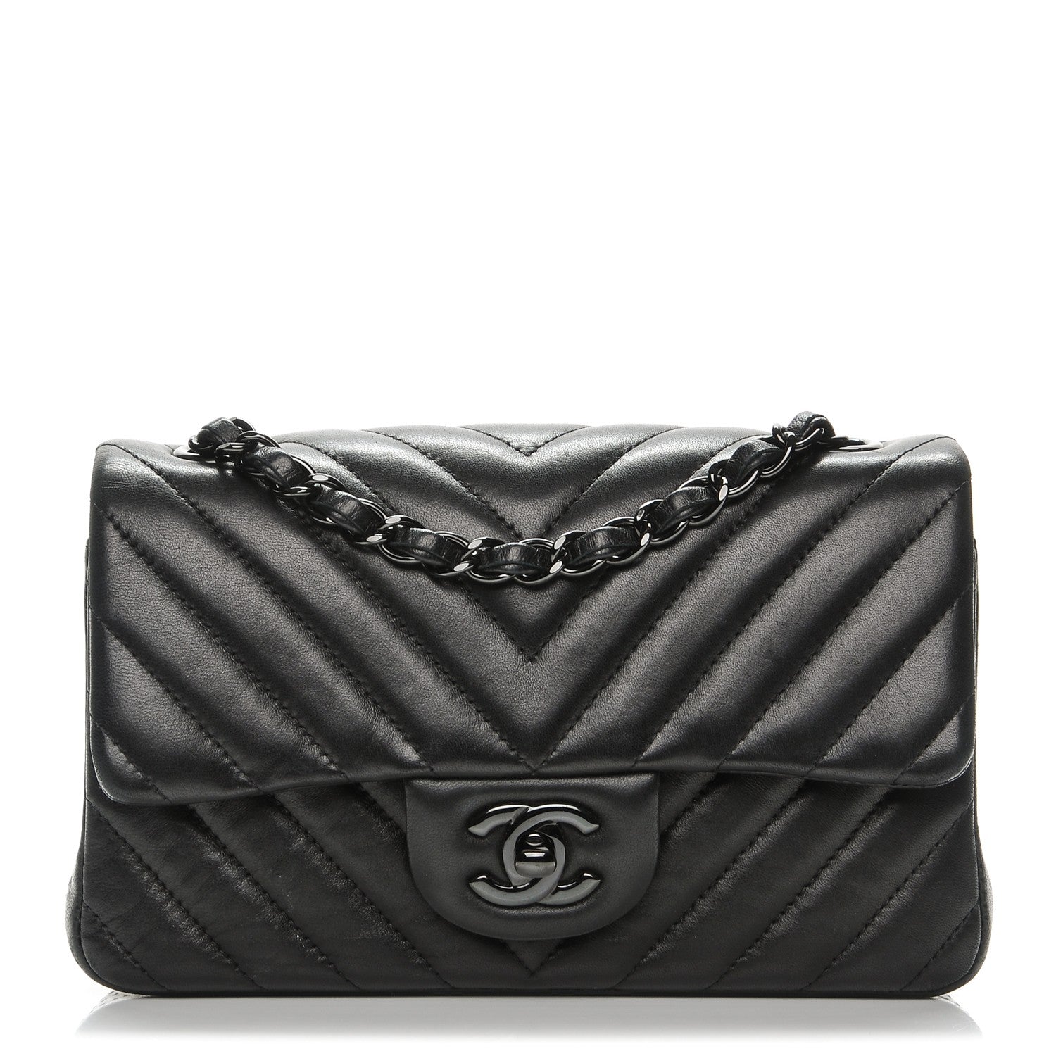 Chanel Lambskin Chevron Quilted Mini Rectangular Flap So Black 1 of 7