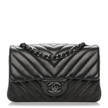 Chanel Lambskin Chevron Quilted Mini Rectangular Flap So Black 1 of 7