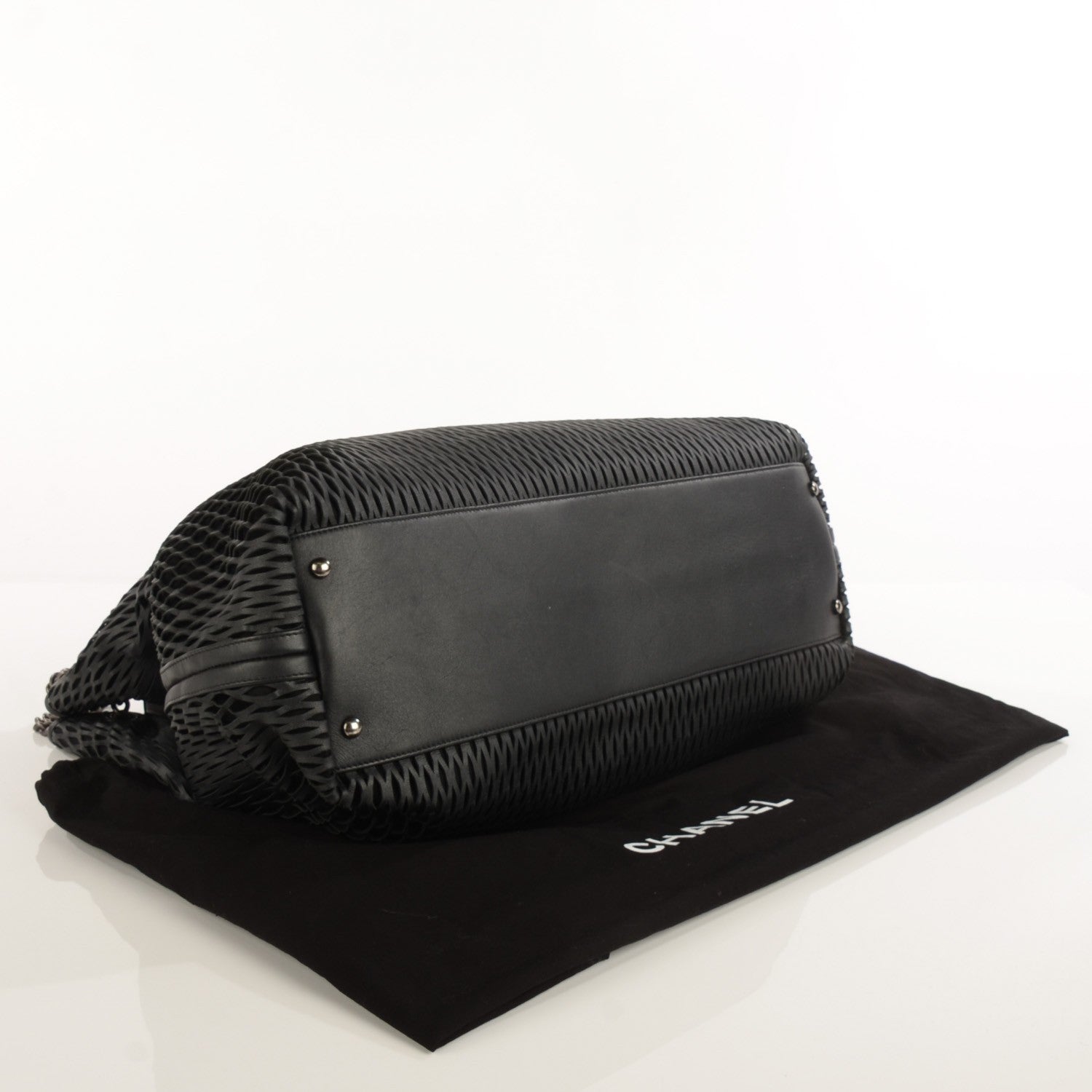 Chanel Calfskin Laser Cut Perforated CC Tote Black 4 of 7