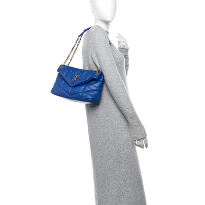 Saint Laurent Lambskin Quilted Small Loulou Puffer Monogram Chain Satchel Majorele Blue 2 of 10