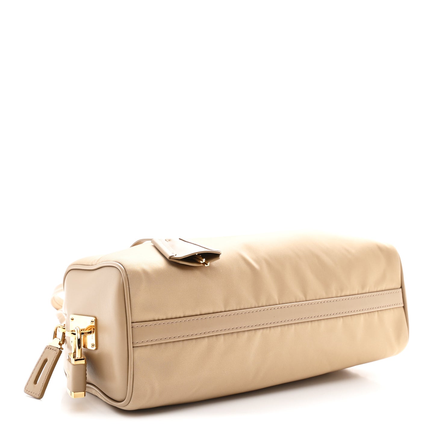 Re-Nylon Vitello Medium Top Handle Bag With Padlock Cammeo