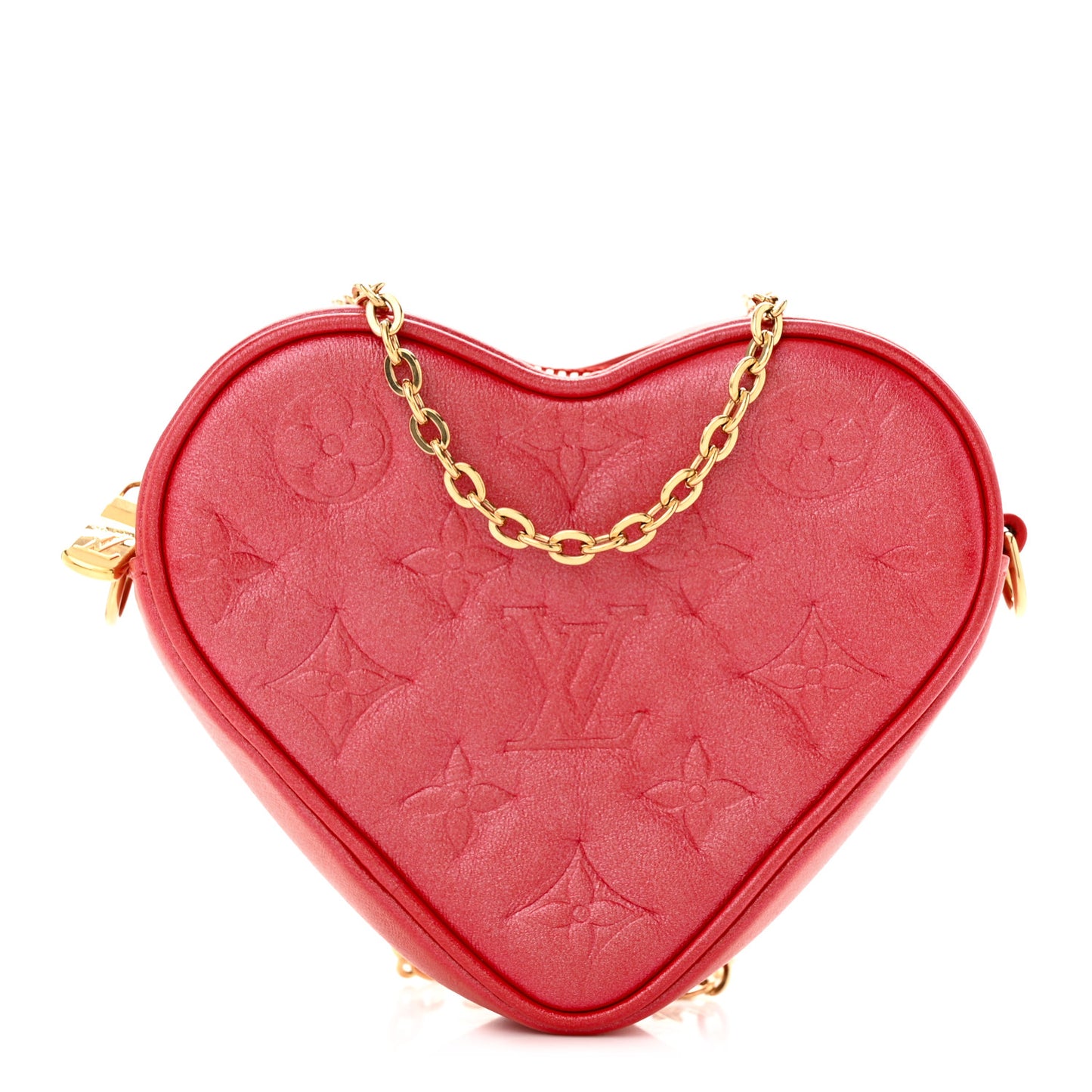 Lambskin Embossed Monogram Fall In Love Sac Coeur Heart Chain Bag Lipstick Red