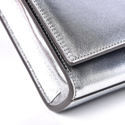 Saint Laurent Metallic Calfskin Classic Monogram Cassandre Clutch Argento 8 of 11