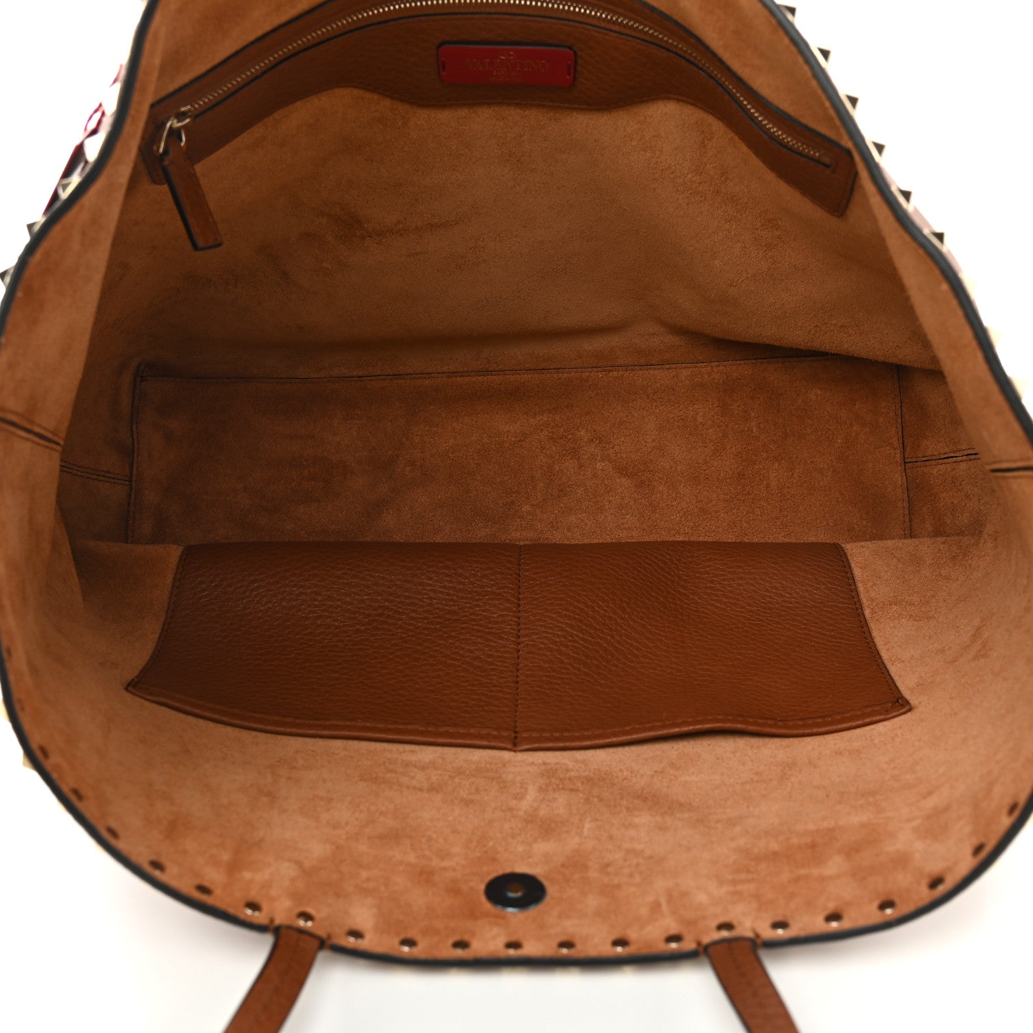 Valentino Garavani Grained Calfskin Rockstud Shoulder Tote Saddle Brown 5 of 9