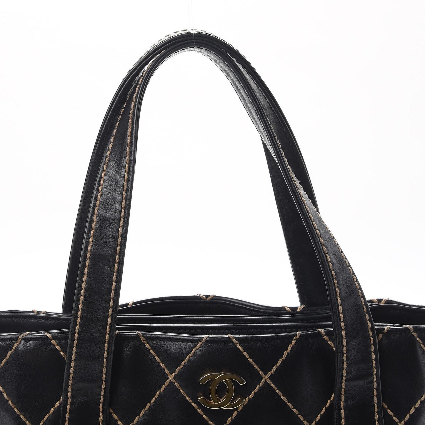 Calfskin Contrast Stitch Surpique Tote Black