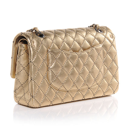 Chanel Metallic Washed Lambskin Quilted Medium Double Flap Dark Gold Black 3 of 8