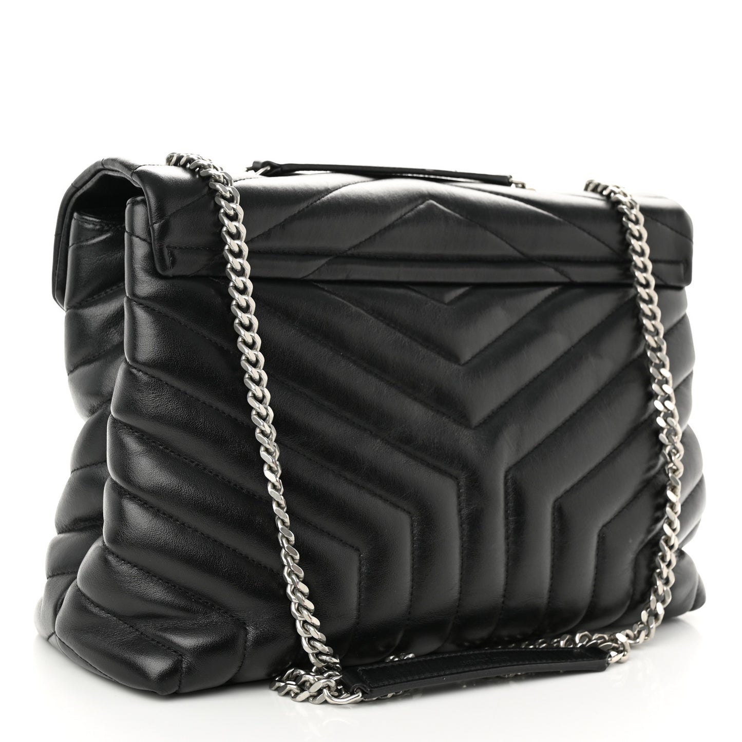 Calfskin Y Quilted Monogram Medium Loulou Chain Satchel Black