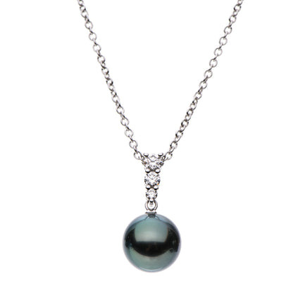 Mikimoto 18K White Gold Diamond Black South Sea Pearl 10mm Morning Dew Pendant Necklace 5 of 6