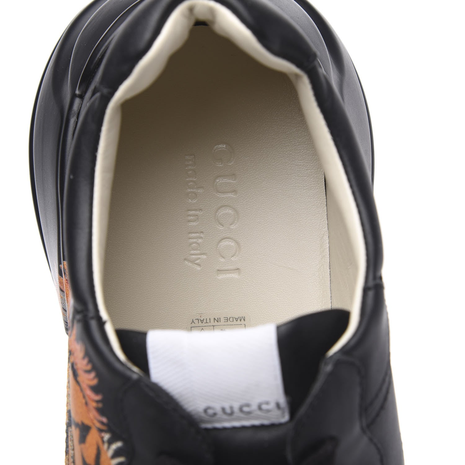 Gucci Calfskin Tiger Print Mens Rhyton Sneakers 10.5 Black 6 of 9