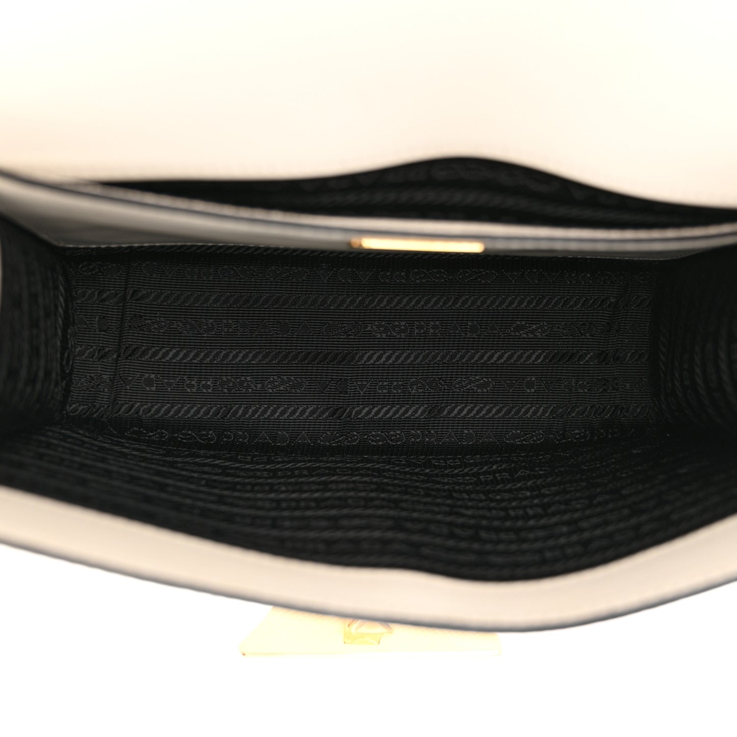 Saffiano Cuir Triangle Embleme Flap Shoulder Bag White