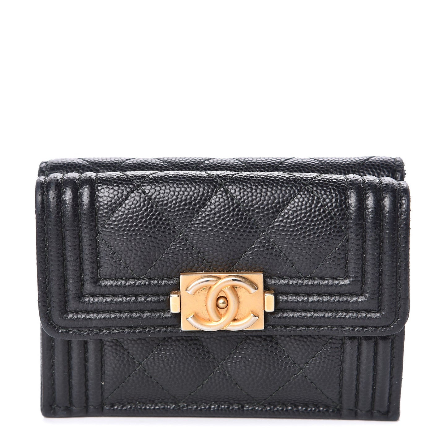 Caviar Quilted Small Boy Flap Wallet Black