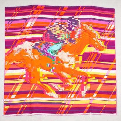 Hermes Silk Photo Finish Scarf 90 Fuchsia Orange Jaune Vif 2 of 6