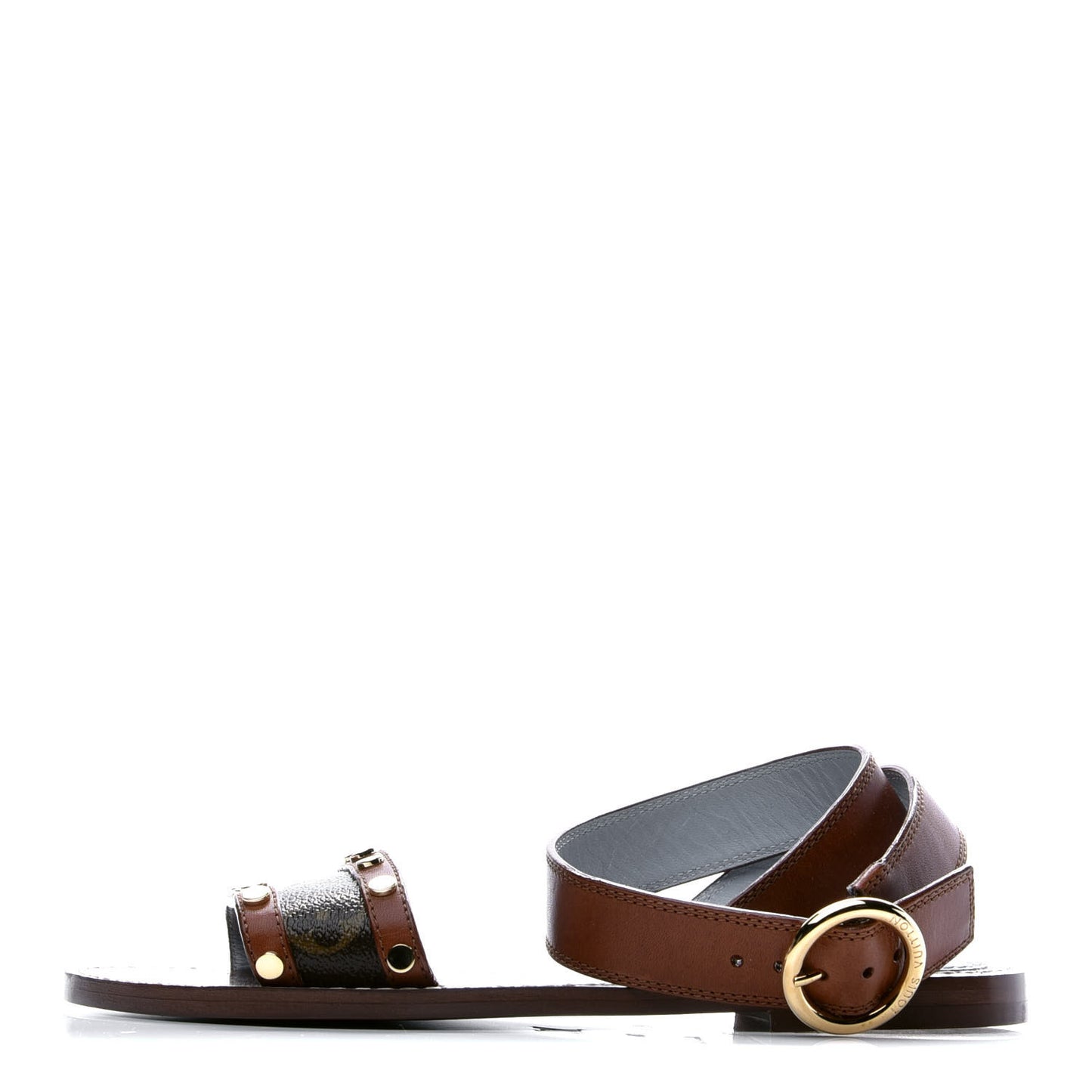 Calfskin Monogram Passenger Flat Sandals 36 Cognac