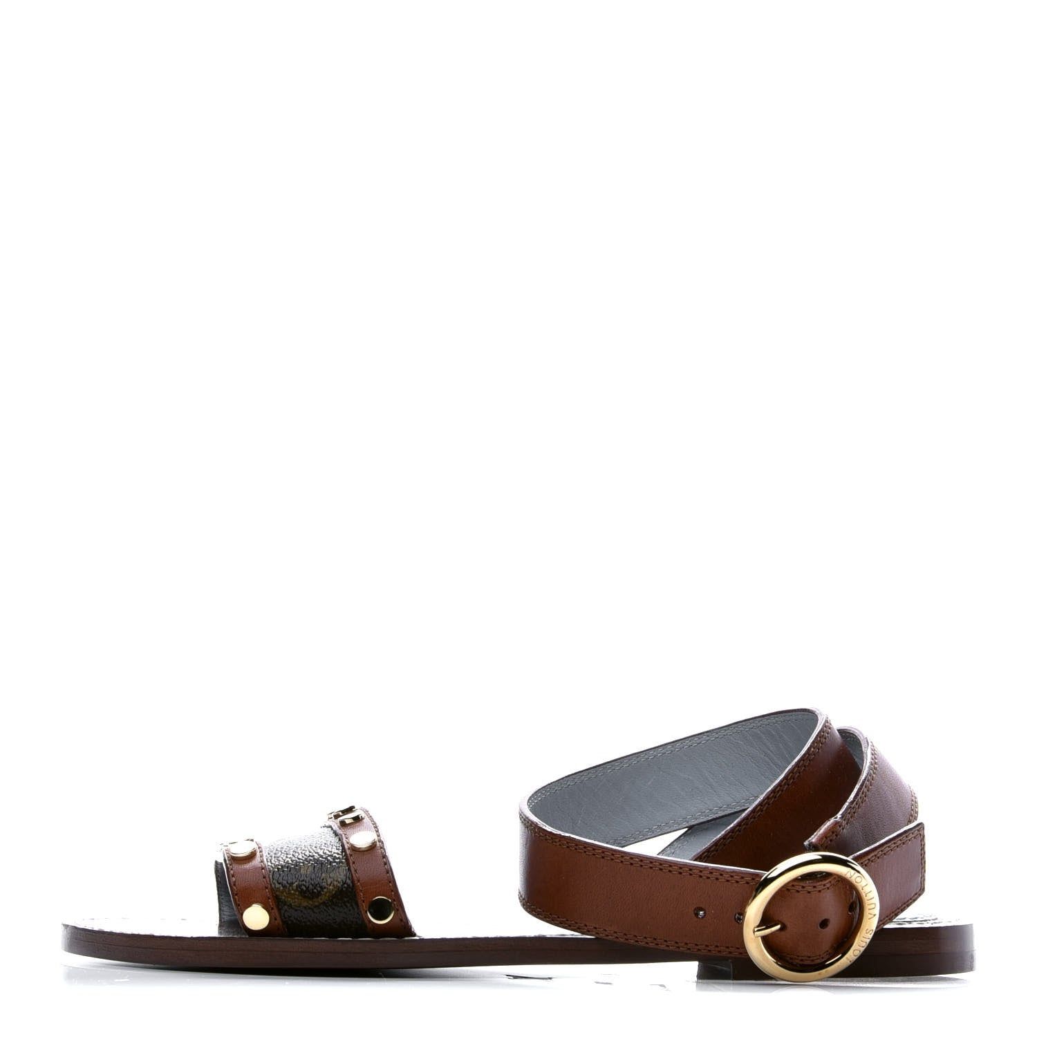 Louis Vuitton Calfskin Monogram Passenger Flat Sandals 36 Cognac 1 of 10
