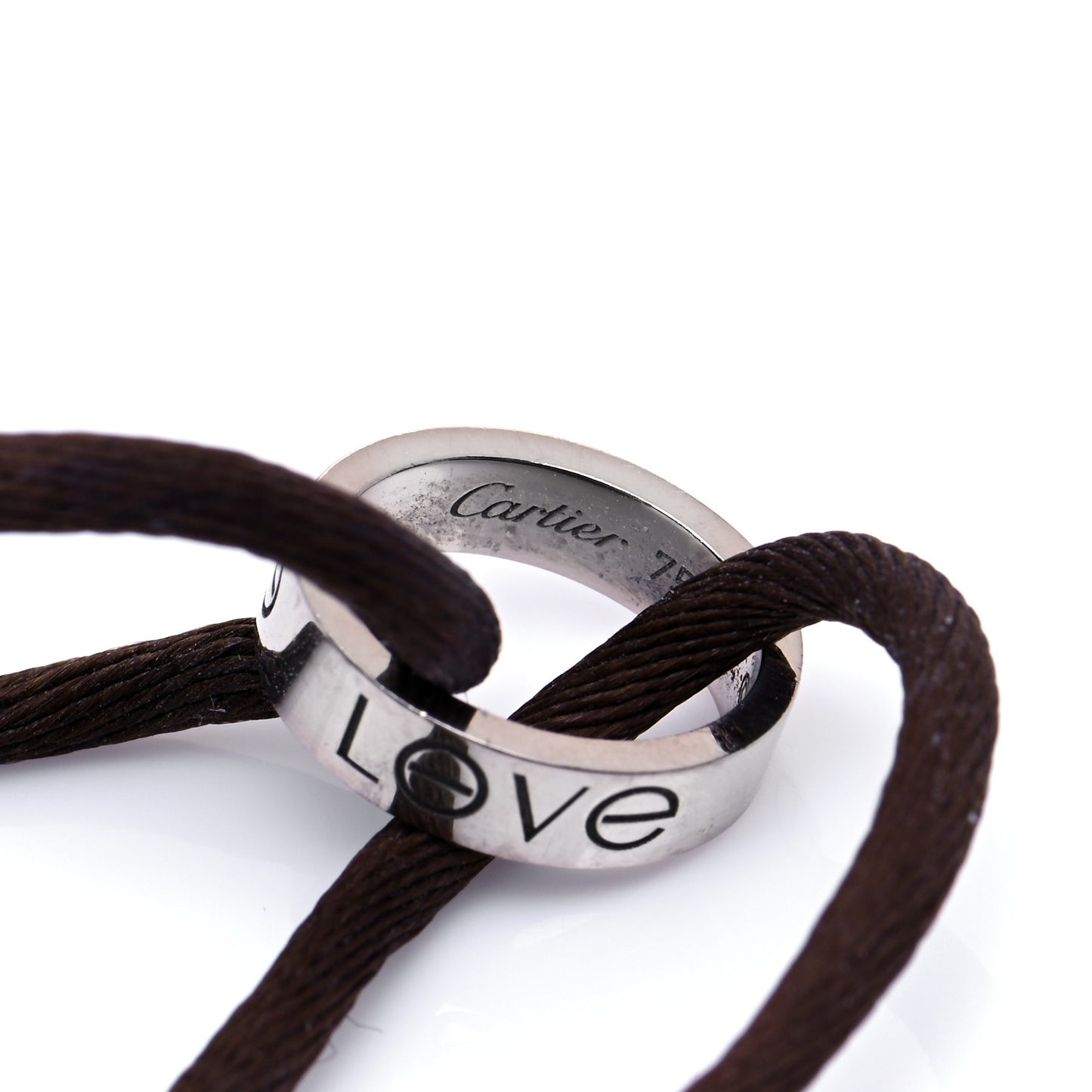 18K White Gold Charity LOVE Adjustable Cord Bracelet Brown