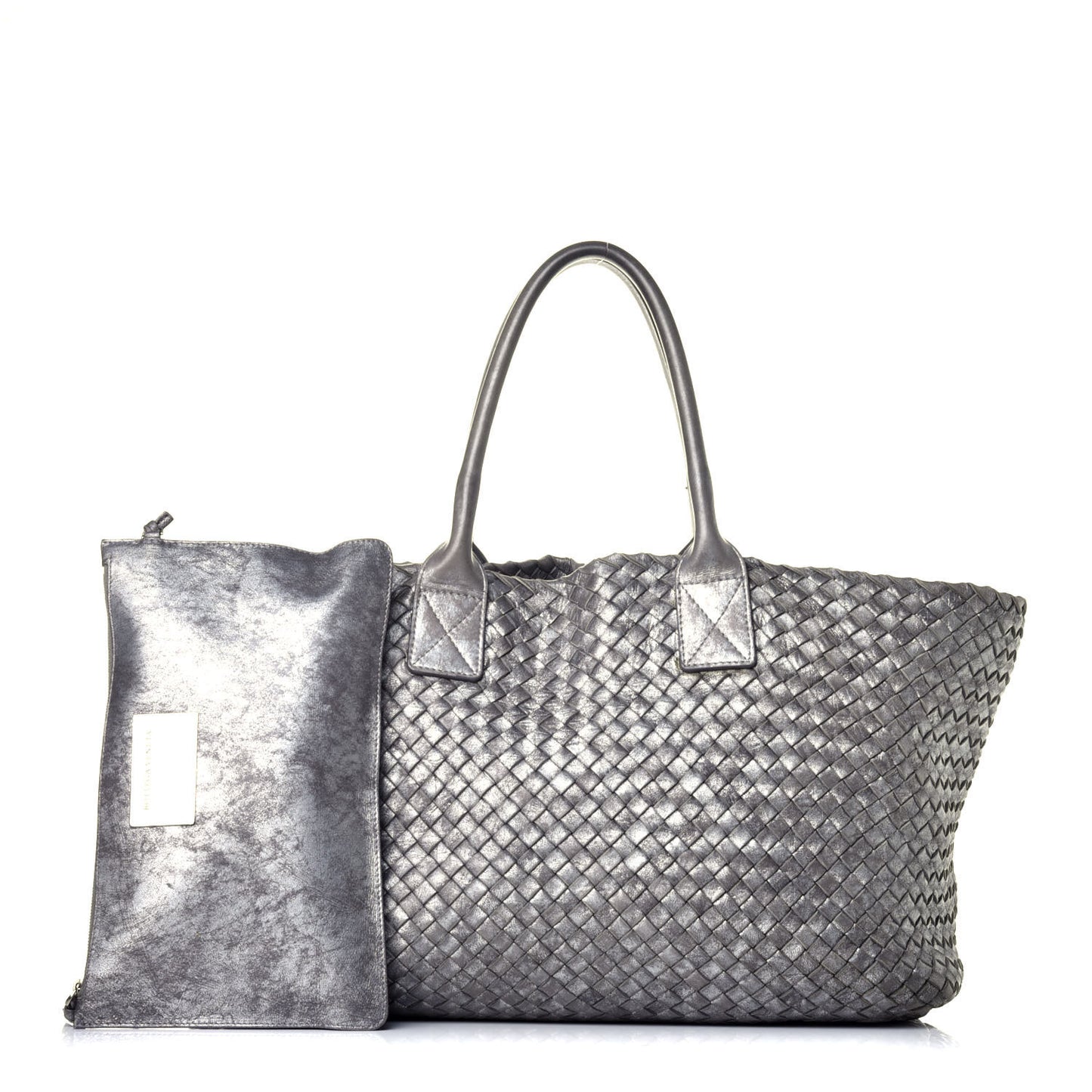Metallic Nappa Intrecciato Medium Moon Cabat Silver