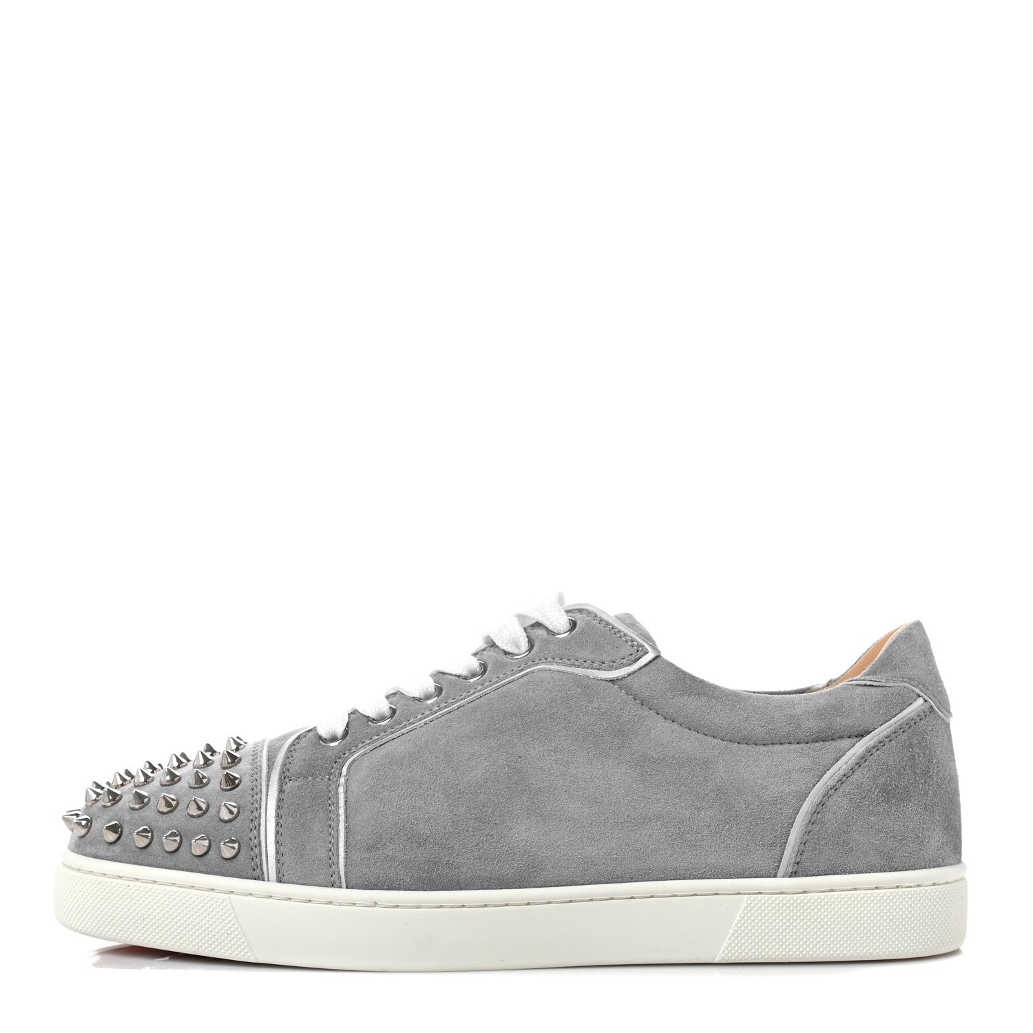 Christian Louboutin Veau Velours Calfskin Spikes Womens Vieira Flat Sneakers 40 Silver 1 of 8