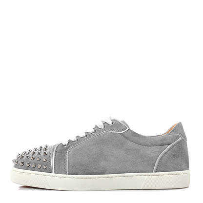Christian Louboutin Veau Velours Calfskin Spikes Womens Vieira Flat Sneakers 40 Silver 1 of 8
