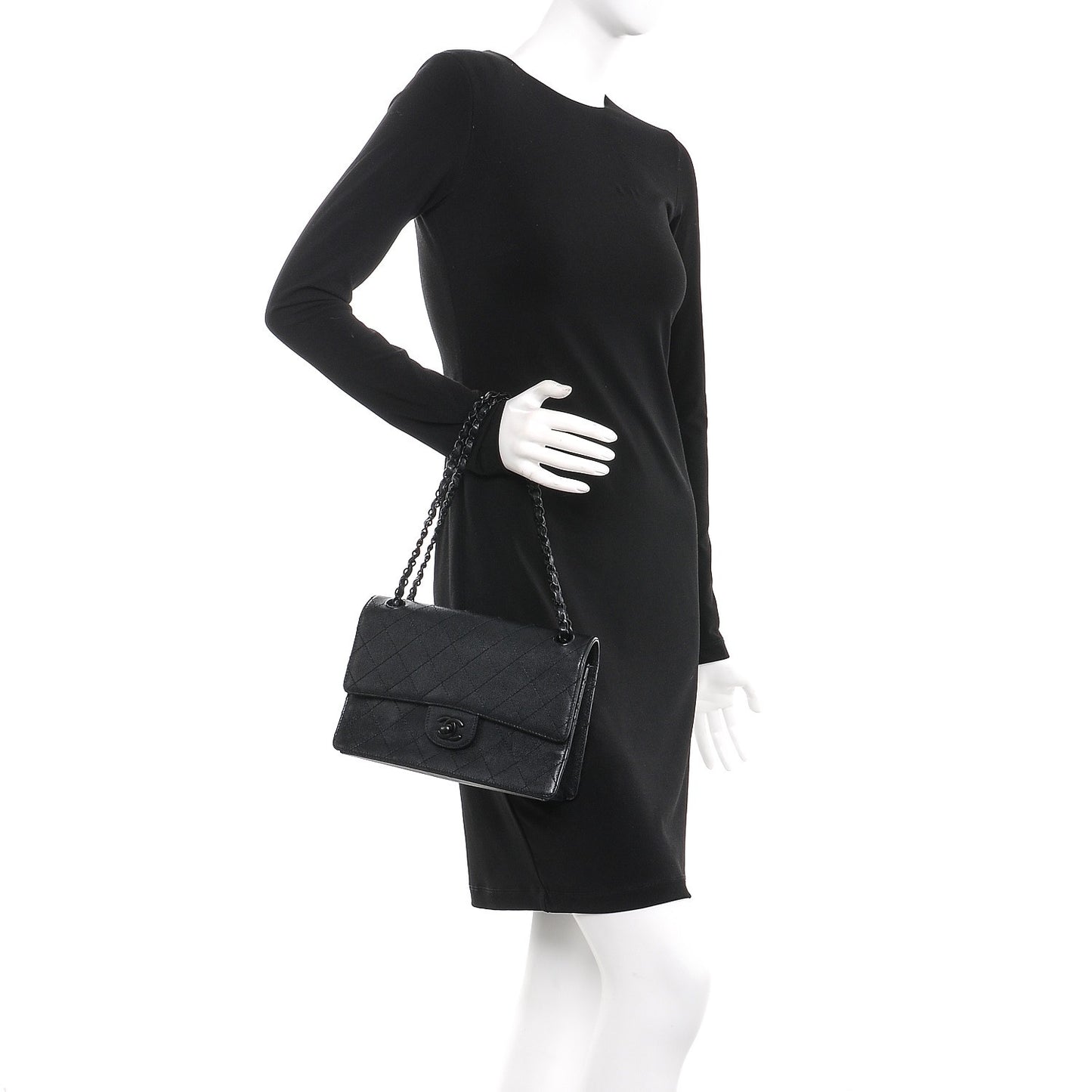 Caviar Stitch Medium Single Flap So Black