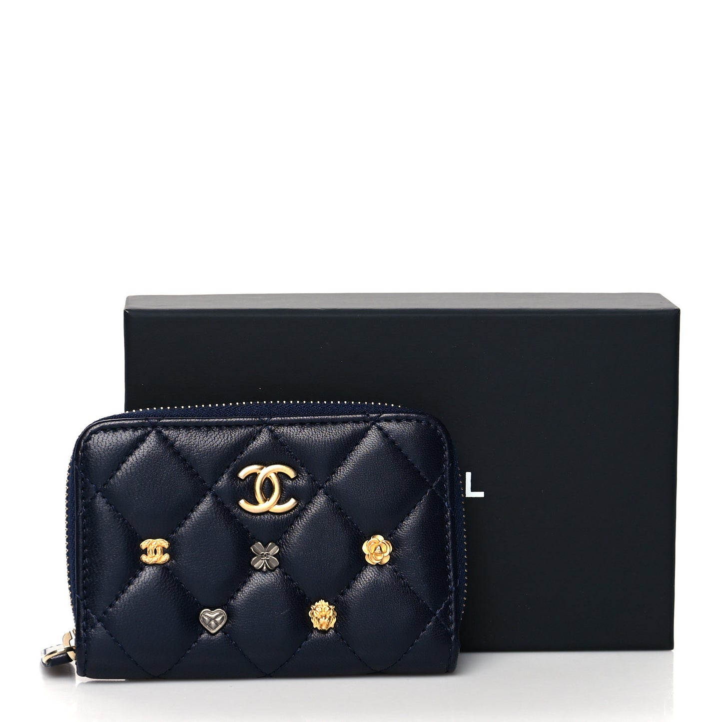 Lambskin Lucky Charms Zip Coin Purse Navy