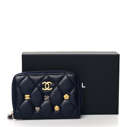 Chanel Lambskin Lucky Charms Zip Coin Purse Navy 9 of 9