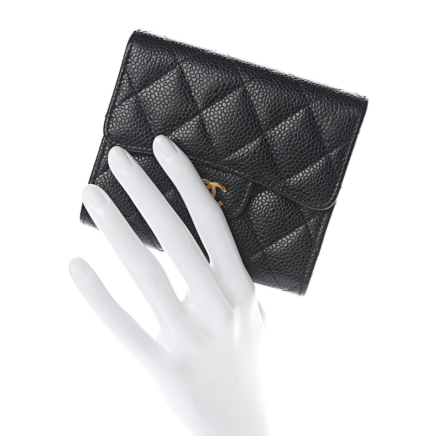 Caviar Quilted Compact Flap Wallet Black