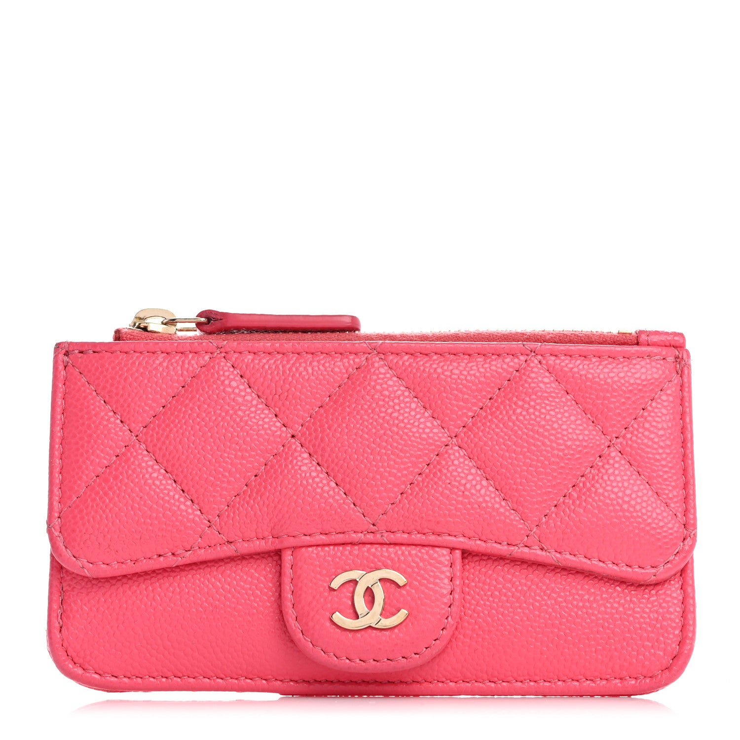 Chanel Caviar Quilted Flap Zip Card Holder Dark Pink 1 of 13