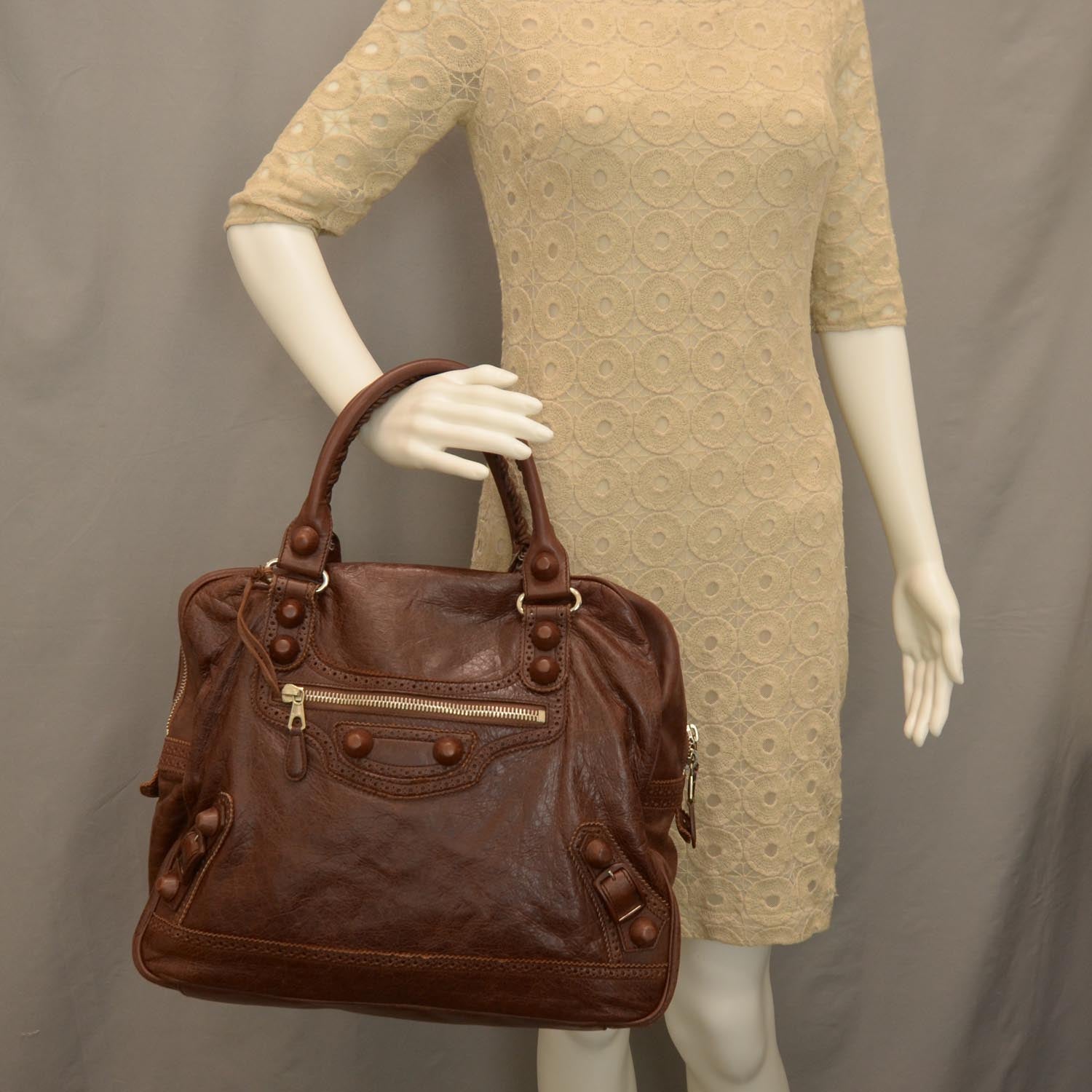 Balenciaga Agneau Giant Brogues Hardware Office Tote Chocolate Brown 2 of 7
