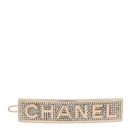 Chanel Metal Crystal Logo Hair Clip Gold 1 of 4