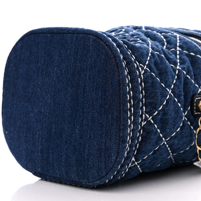 Chanel Denim Quilted Denim Trip Vanity Cosmetic Case Blue 10 of 10