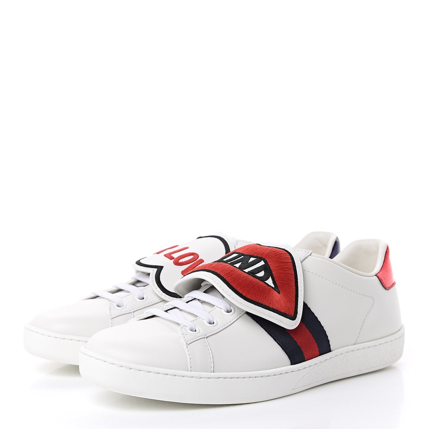 Calfskin Ayers Web Blind for Love Embroidered Womens Ace Sneakers 38.5 White