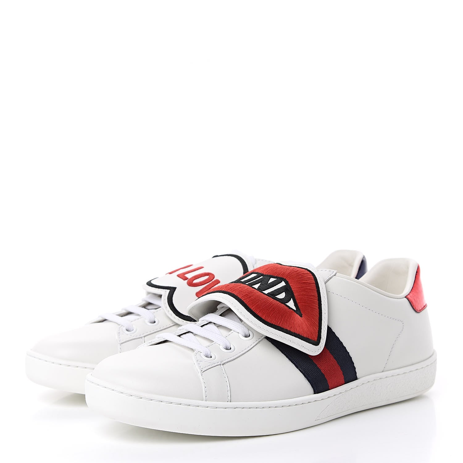 Gucci Calfskin Ayers Web Blind for Love Embroidered Womens Ace Sneakers 38.5 White 3 of 10