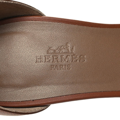 Hermes Calfskin Legend Wedge Sandals 37 Gold 8 of 9