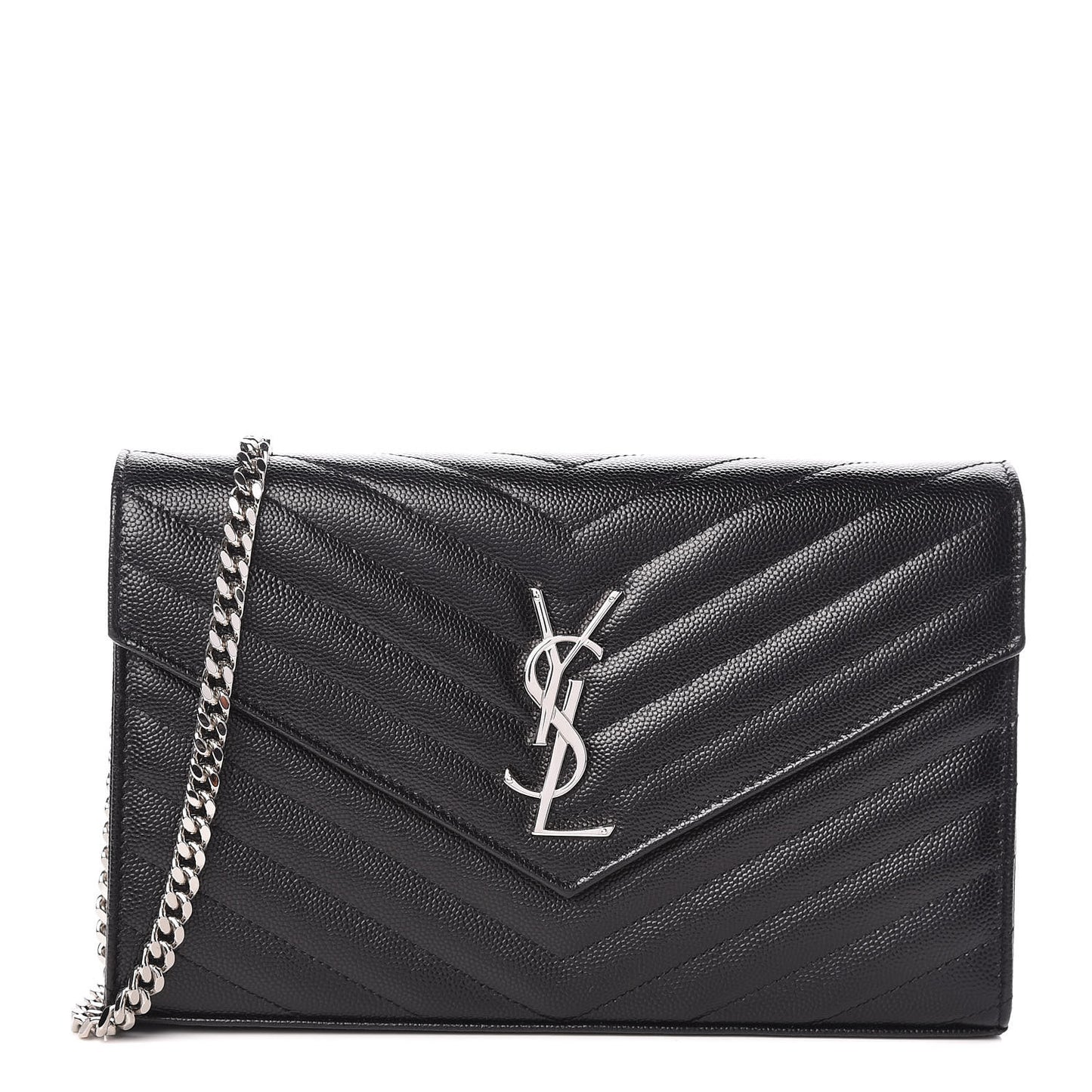 Grain De Poudre Matelasse Chevron Monogram Chain Wallet Black