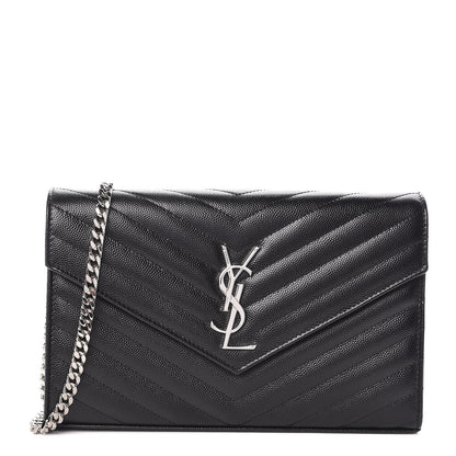 Saint Laurent Grain De Poudre Matelasse Chevron Monogram Chain Wallet Black 1 of 8