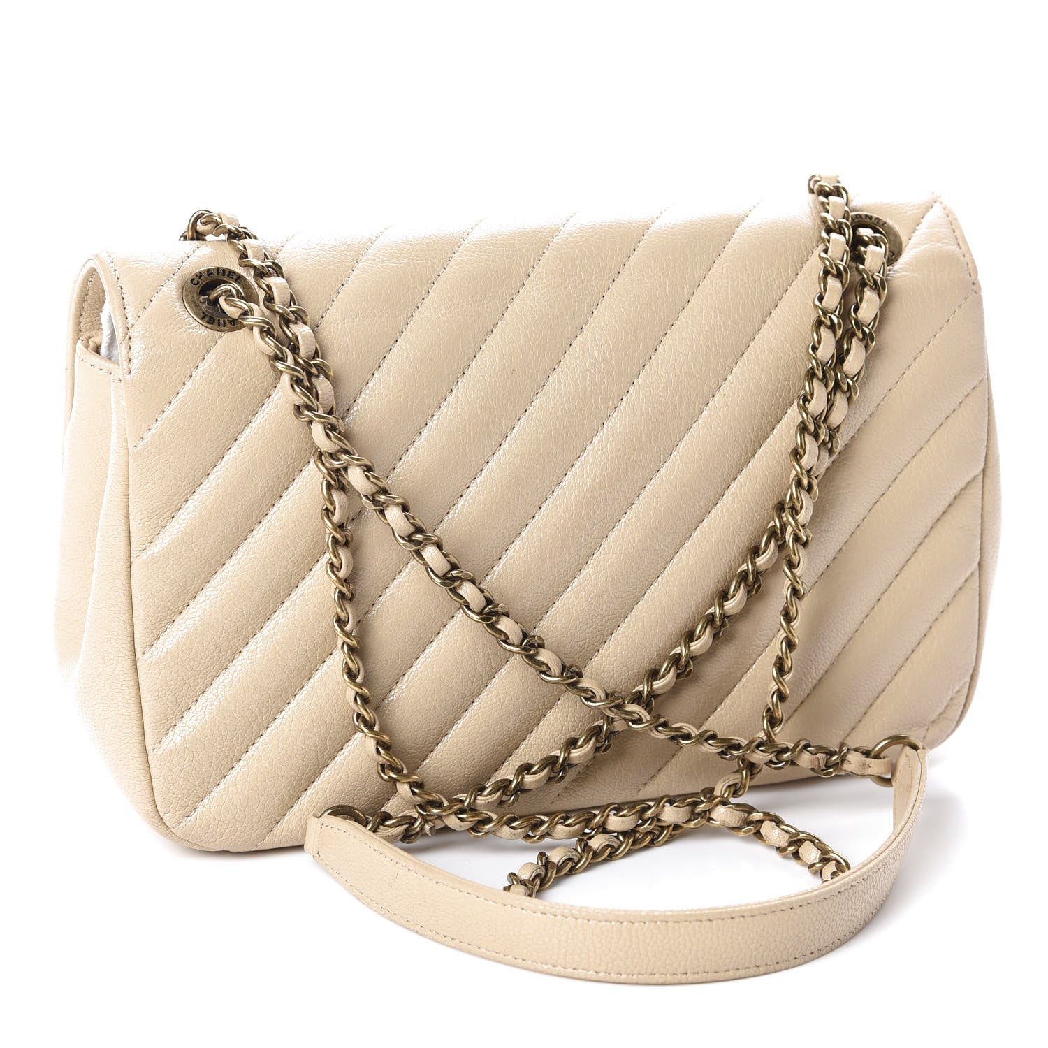 Chanel Shiny Goatskin Diagonal Quilted Small Flap Beige 3 of 10