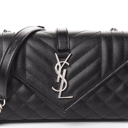 Saint Laurent Grain De Poudre Textured Mixed Matelasse Triquilt Small Monogram Satchel Black 6 of 8