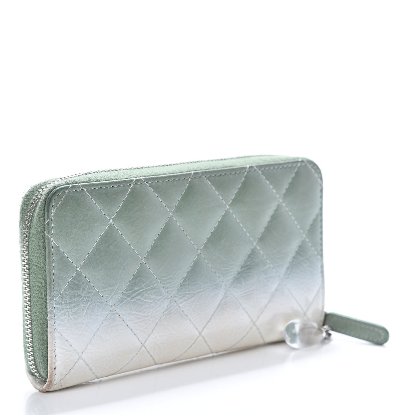 Faded Patent Calfskin Quilted Small Zip Around Wallet Green