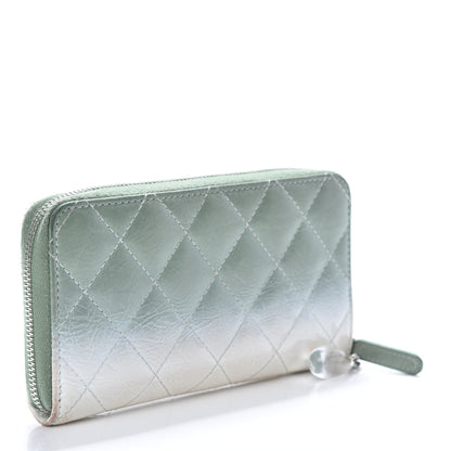 Chanel Faded Patent Calfskin Quilted Small Zip Around Wallet Green 3 of 13