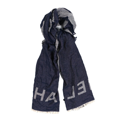 Chanel Cashmere Silk CC Logo Fringe Scarf Blue 1 of 3