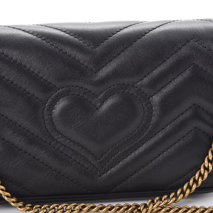 Gucci Calfskin Matelasse Super Mini GG Marmont Shoulder Bag Black 9 of 10