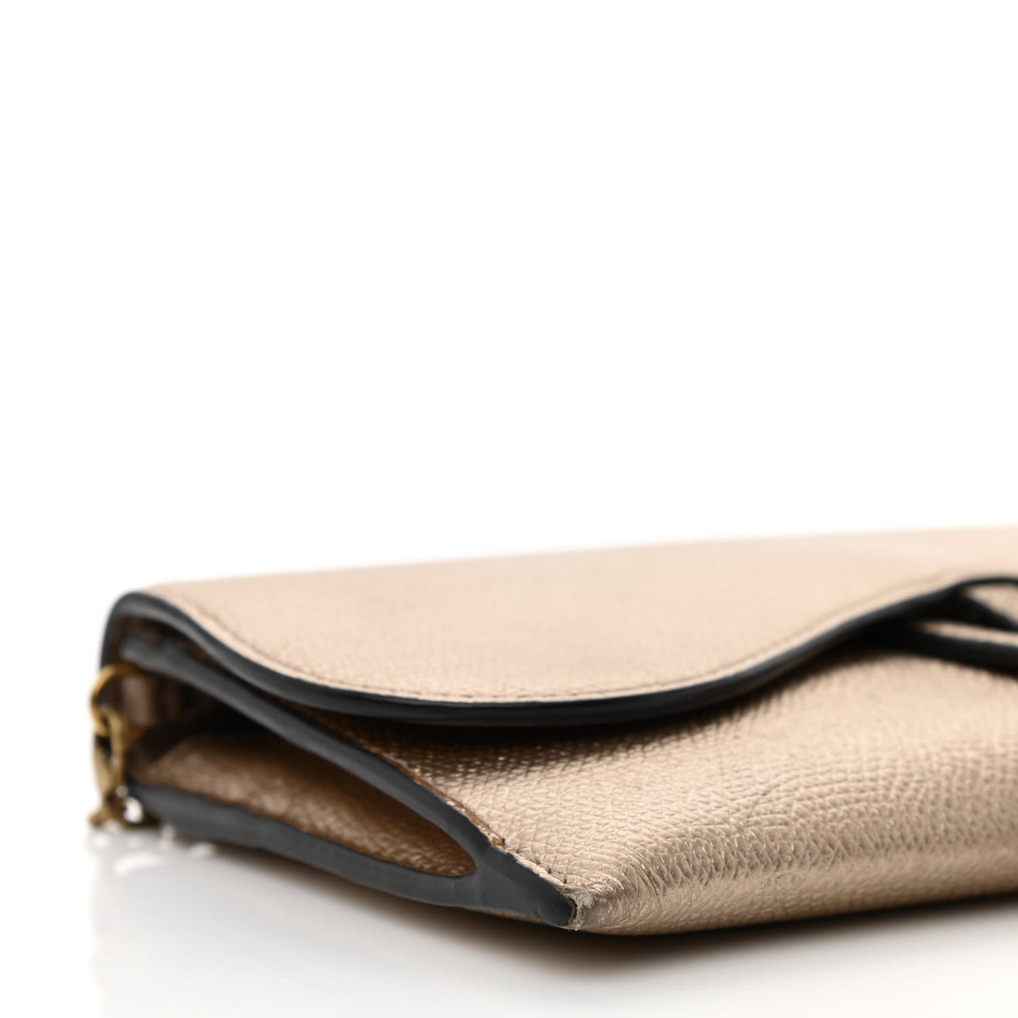 Metallic Grained Calfskin Saddle Chain Wallet Pouch