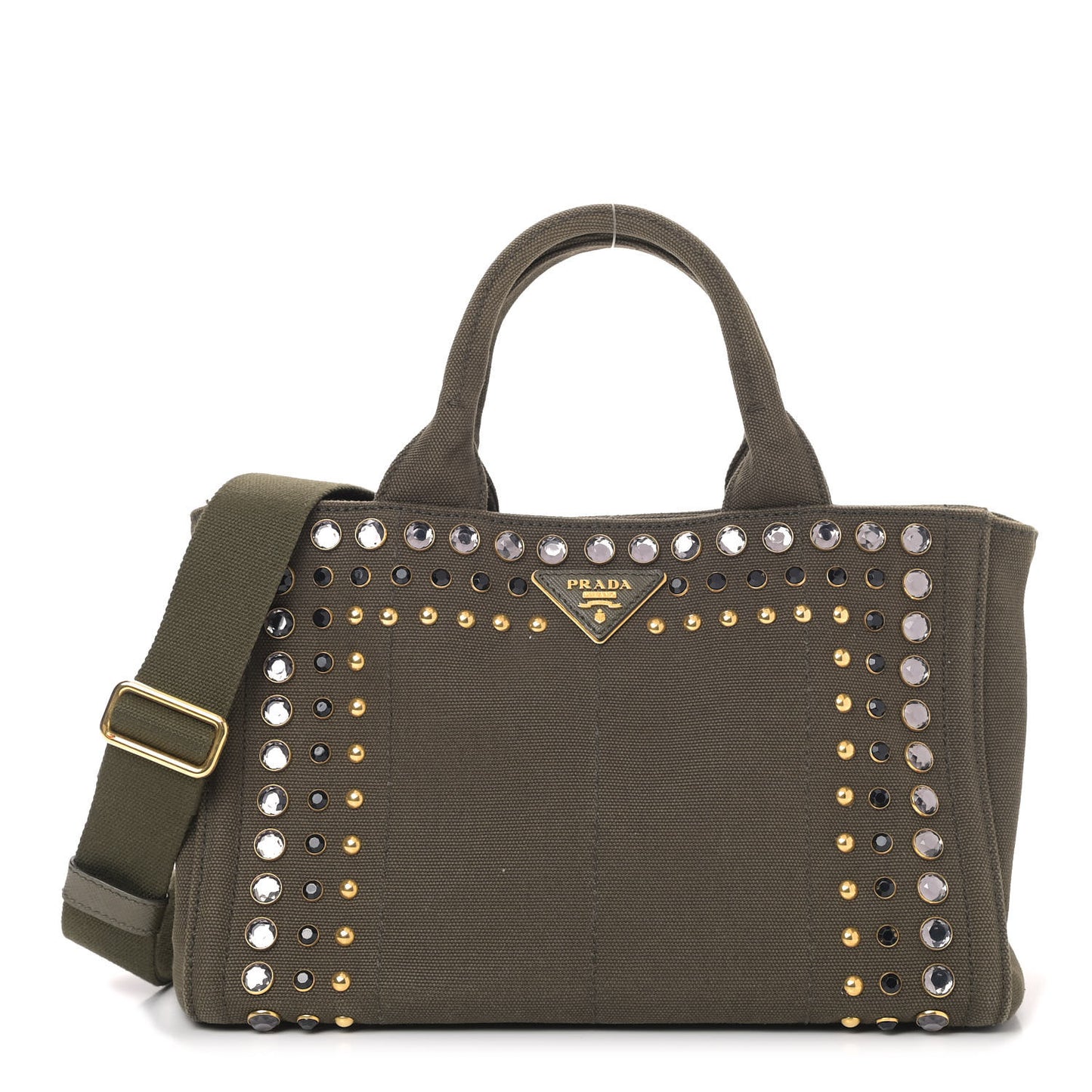 Canvas Studded Crystal Canapa Tote Militare