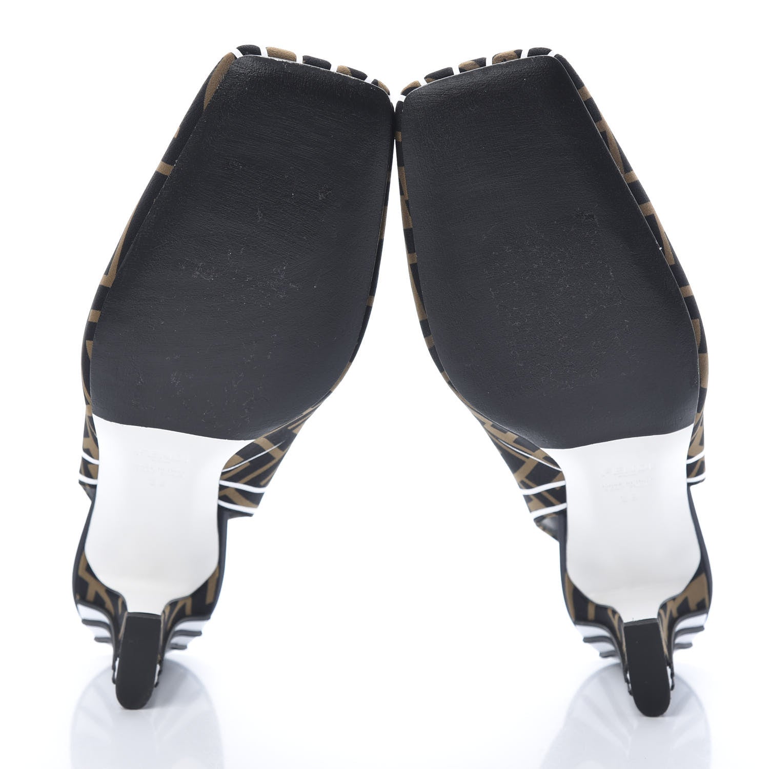 Fendi Lycra Film FF FFreedom Decollete Slingback Pumps 39 Tobacco Moro White 5 of 10