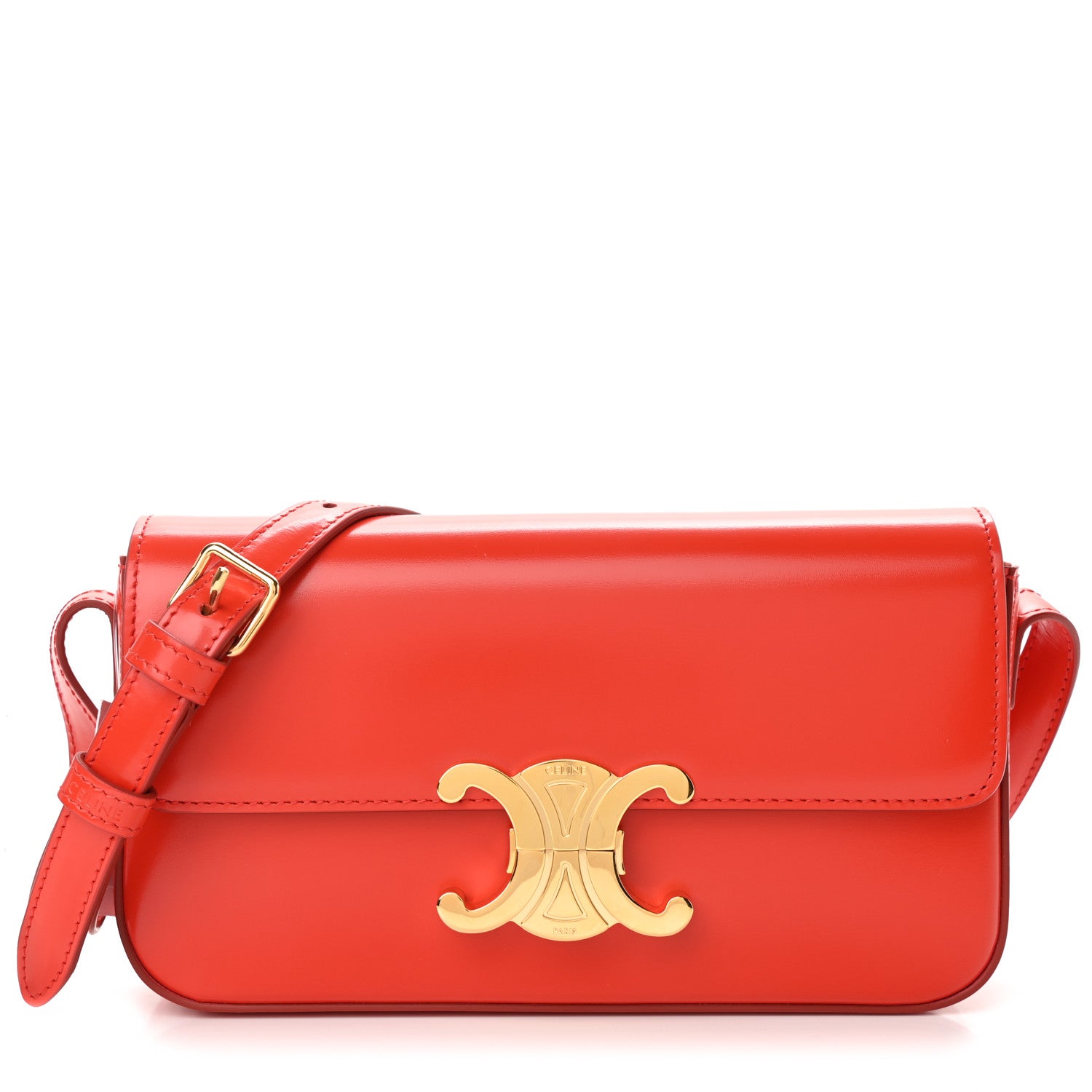 Celine Shiny Calfskin Triomphe Shoulder Bag Bright Red 1 of 11