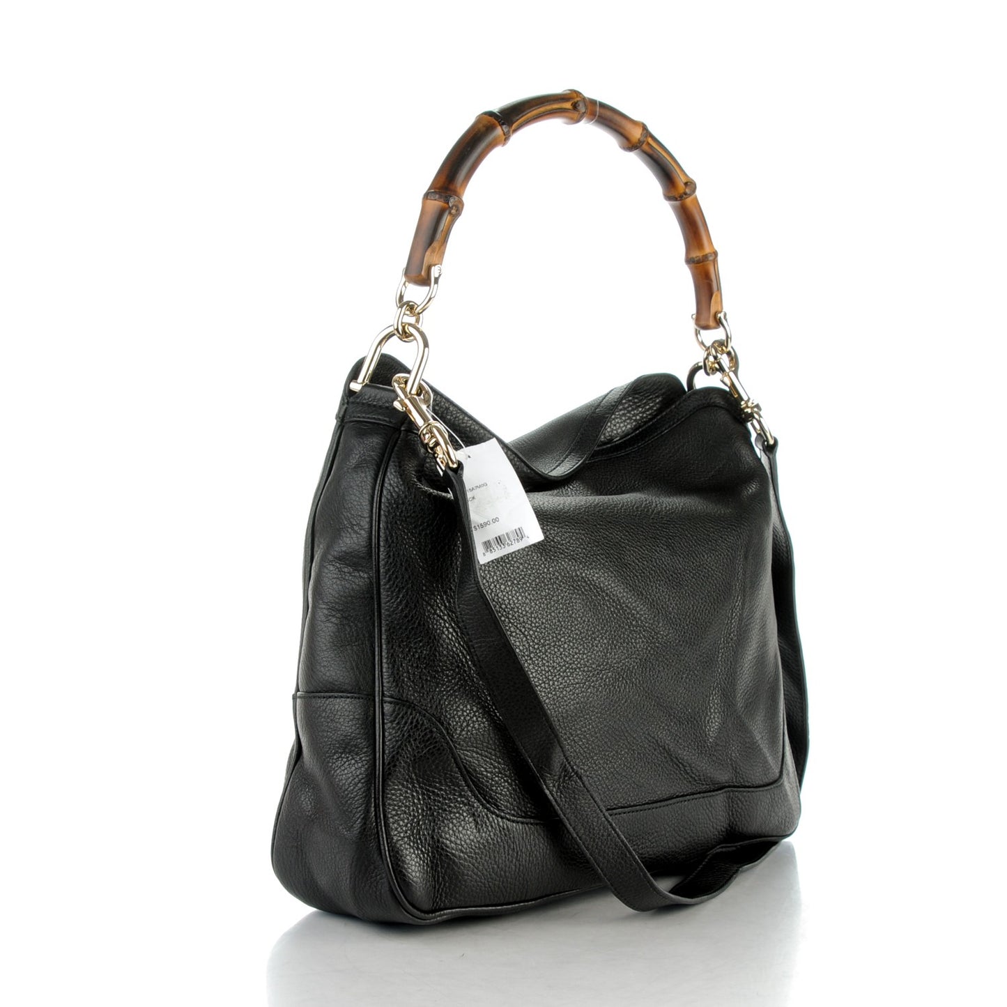 Pebbled Calfskin Medium Diana Bamboo Shoulder Bag Black