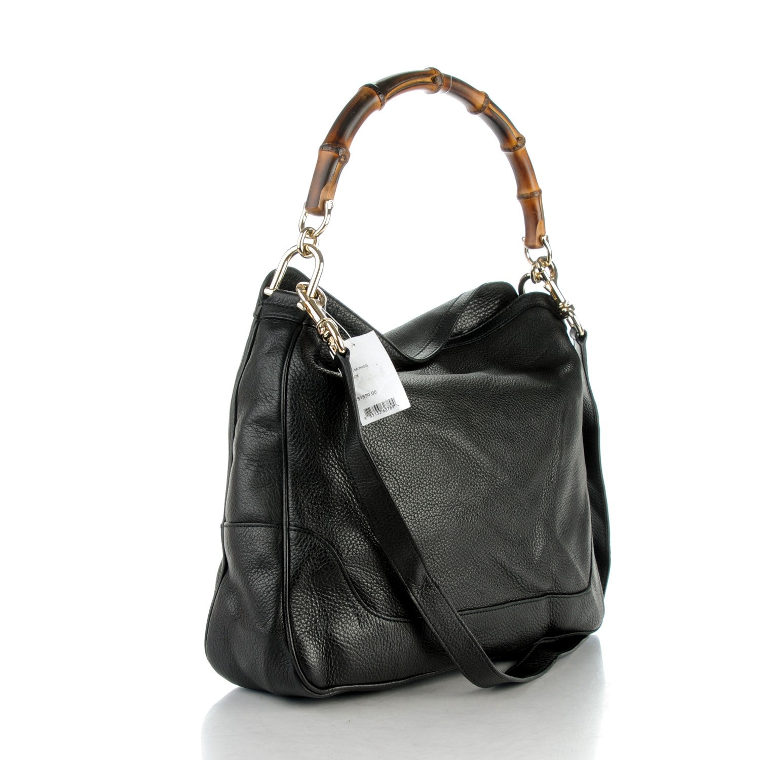 Gucci Pebbled Calfskin Medium Diana Bamboo Shoulder Bag Black 3 of 7