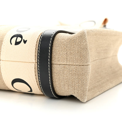 Chloe Linen Calfskin Small Woody Ribbon Tote White Black 10 of 10