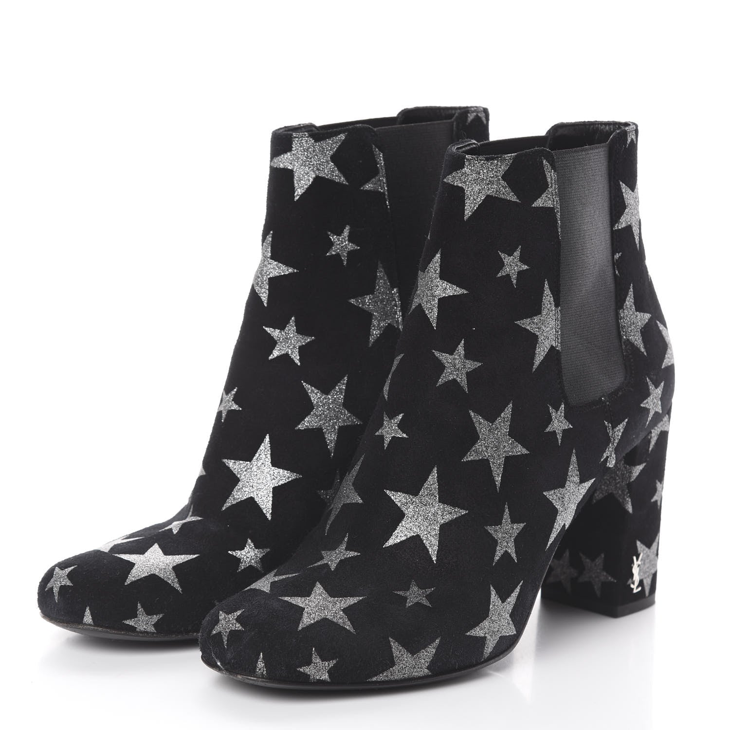 Saint Laurent Suede Glitter Stars Babies 90 Ankle Boots 36.5 Black Argent 2 of 7