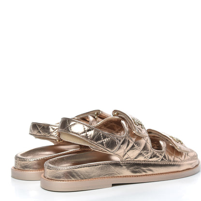 Chanel Iridescent Lambskin Quilted CC Dad Sandals 39.5 Light Bronze 4 of 8